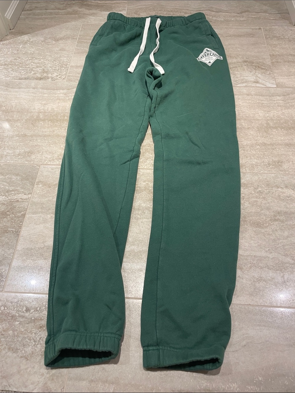 Roots Beaver Canoe Green Sweatpants Cuffed Joggers XS